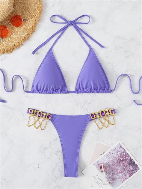 Conjunto De Bikini Con Piezas Sujetador Triangular Con Cadena Y