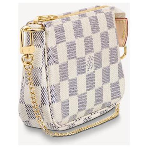 Louis Vuitton Mini Pochette Accessoires Damier Azur Canvas Cuir Blanc