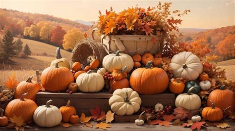 Premium AI Image Harvest Harmony Autumn Pumpkin And Leaf Card