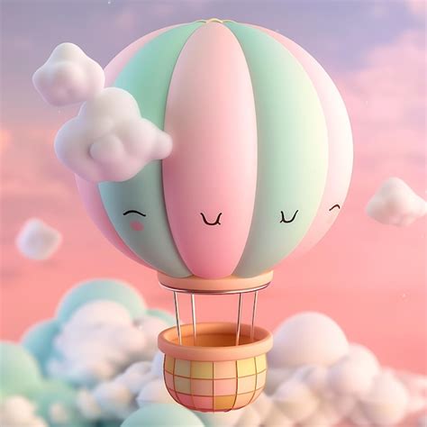 Adorable Hot Air Balloon Floating In A Dreamy Sky Premium AI Generated Image