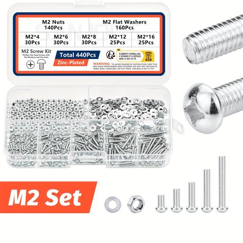 440pcs M2 Screws Bolts And Nuts Assortment Kit Metric Machine Screws