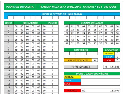 Planilha Mega Sena 20 Dezenas Lotocerta