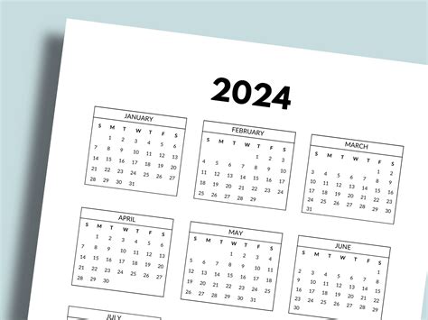 2024 Full Year Wall Calendar Printable Calendar Minimalist Portrait