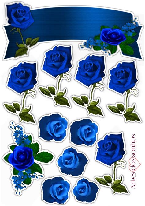 Blue Roses With Green Leaves On Them And A Ribbon Around The Edges Are