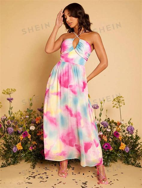 Shein Belle Tie Dye Crisscross Halter Dress Shein Usa