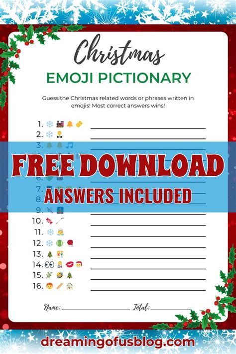 Free Printable Christmas Party Game Christmas Emoji Pictionary Work