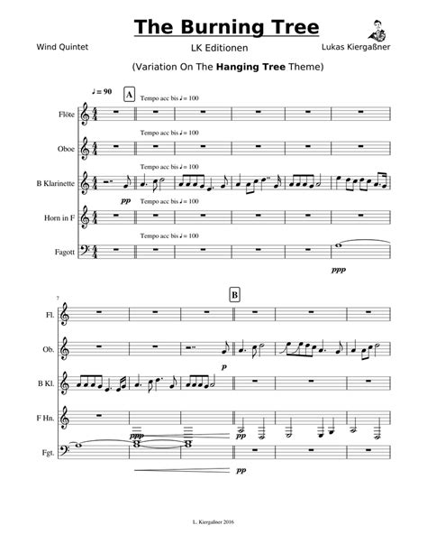 The Burning Tree Hanging Tree Theme Sheet Music For Flute Clarinet Oboe French Horn