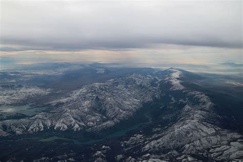 Aerial Photography River Mountains Gray Cloudy Sky Daytime