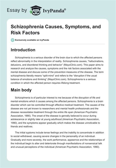 Schizophrenia Causes Symptoms And Risk Factors Words Essay