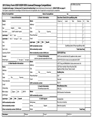 Fillable Online Entry Form Usef Usdf Ods Licensed Dressage