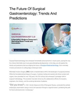 Surgical Gastroenterology 2 0 A Specialist S Guide To Tomorrow S