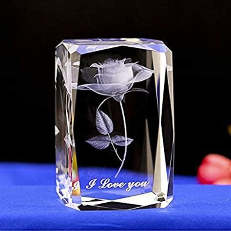 D Laser Crystal Rose Flower Engrave I Love You Keepsake Etsy