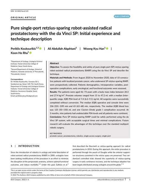 Pdf Pure Single‐port Retzius‐sparing Robot‐assisted Radical