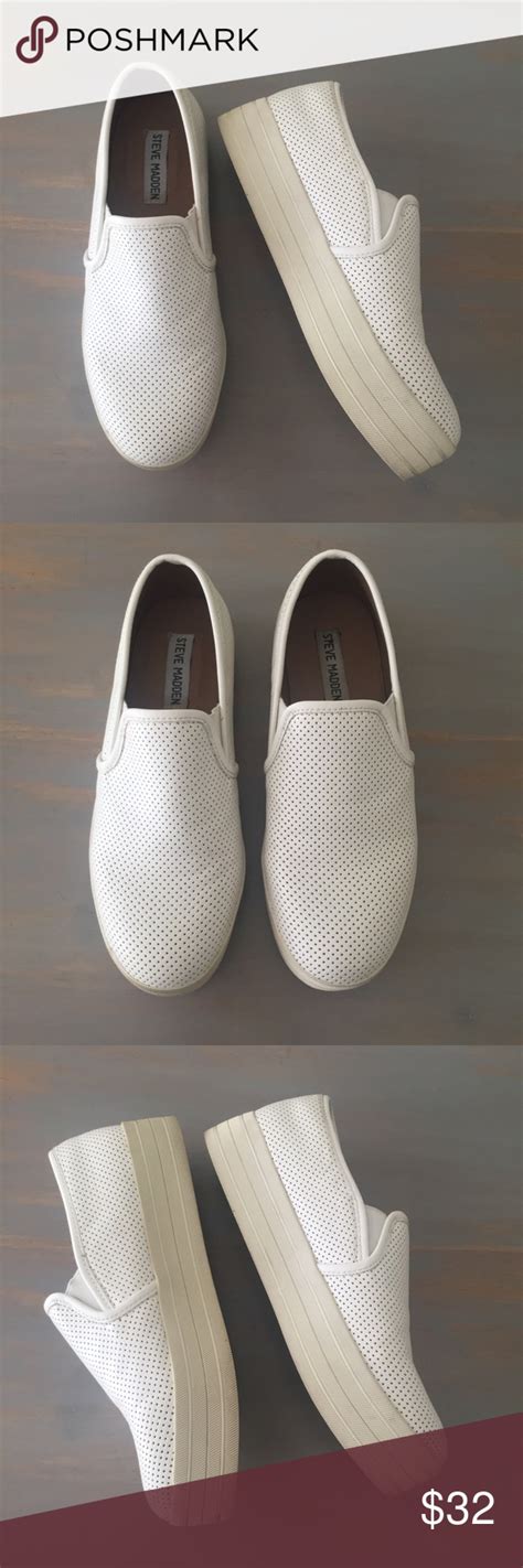 Steve Madden White Leather Platform Slip On 75 Steve Madden Shoes Sneakers White Leather