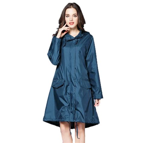 מעילי גשם 6 Colors Waterproof Women Raincoat Hooded Long Rain Jacket Breathable Rain Coat