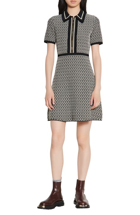 Sandro Tweed Short Sleeve Fit Flare Dress Lyst