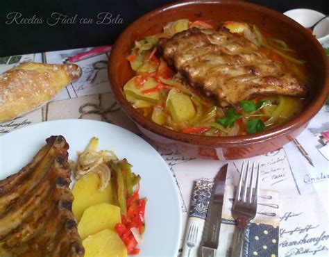 Recetas Fácil con Bela Costilla de cerdo al horno con patatas panadera