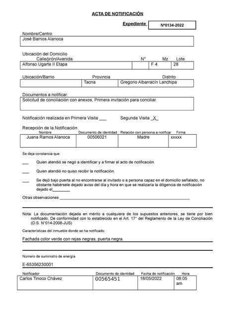 ACTA DE Notificación final ACTA DE NOTIFICACIÓN Expediente Nombre