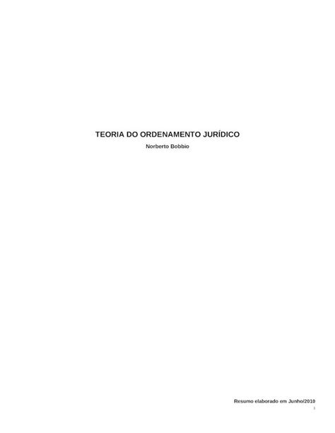 DOC Resumo Teoria Do Ordenamento Juridico Norberto Bobbio