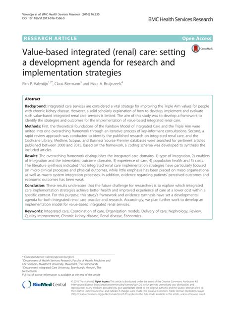 Pdf Value Based Integrated Renal Care Setting A Development Agenda