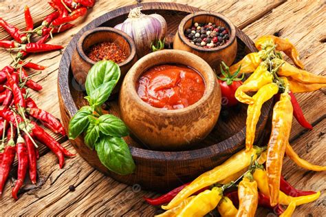 Red Chili Peppers And Chili Saucechilli Sauce With Ingredients Spicy
