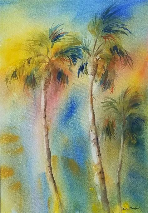 Palm Trees Original Watercolor Painting By Connietownsart Etsy