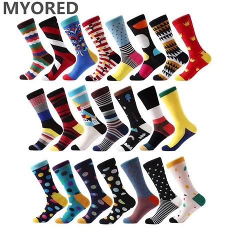 Buy Myored Fashion Colorful Socks Men Hit Color Argyle Stripes Big Dot Jacquard