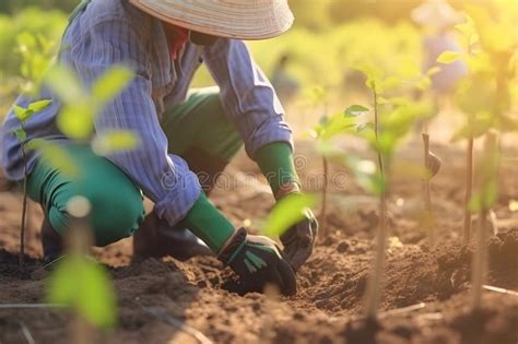 People Planting Trees In Community Garden Generative Ai Stock