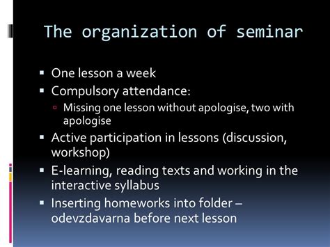 Jaroslav Biolek1 st seminar. The organization of seminar One lesson a ...