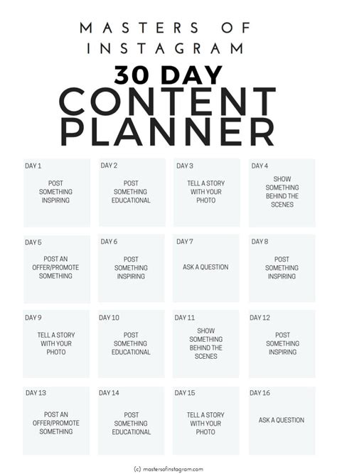 Day Instagram Content Planner Instagram Planner Etsy Instagram