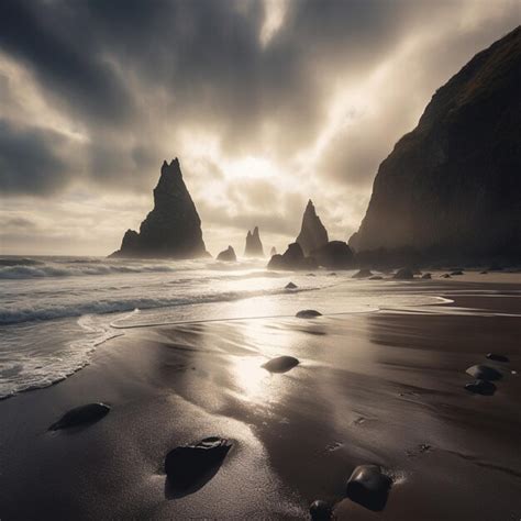 Premium AI Image Arafed View Of A Beach With Rocks And Waves In The