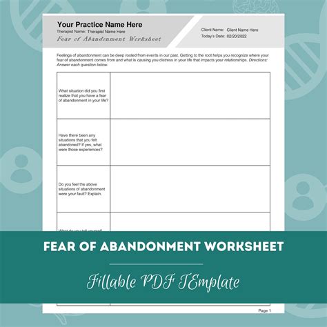 Fear Of Abandonment Worksheet Editable Fillable Pdf For Counselors