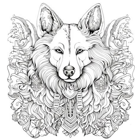 Premium AI Image | a black and white drawing of a wolf with a tie ...