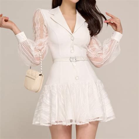 Shacos Puff Sleeve Lace Panel Button Up Mini Blazer Dress Yesstyle