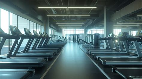 Premium Photo Gym Interior With Rows Of Treadmills Cardio Fitness