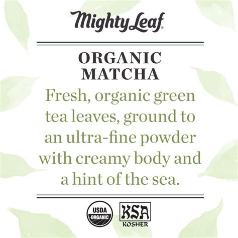 Mighty Leaf Té en polvo orgánico de té verde matcha bolsa de 3 onzas