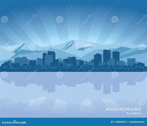 Anchorage Alaska City Skyline Silhouette Stock Vector - Illustration of ...