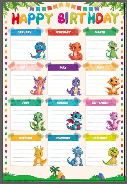 WhatSign Birthday Chart For Classroom Dinosaur Happy Birthday Poster