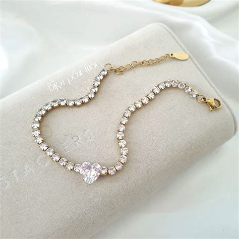 bracciale tennis cuore bianco acciaio bijou pour moi