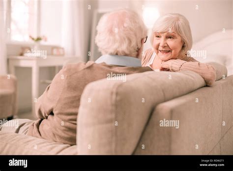 Charming Mature Woman Listening To Her Partner Stock Photo Alamy
