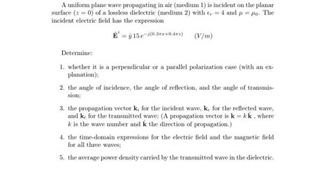 Solved A Uniform Plane Wave Propagating In Air Medium