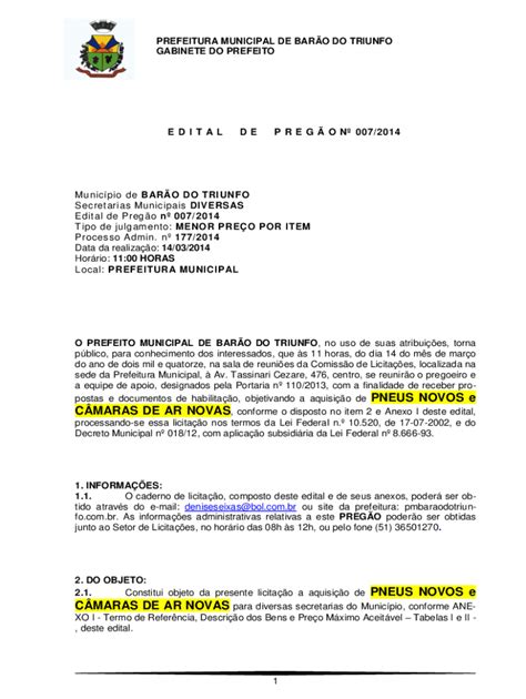 Fillable Online Prefeitura Municipal De Baro Do Triunfo Planilha De