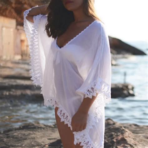 Calofe 2019 Sexy Pareo Women Beach Cover Up Swimwear Lace Crochet Beach