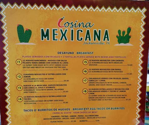 Menu At Cosina Mexicana Restaurant Jacksonville