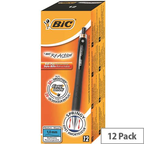 Bic Reaction Retractable Ball Pen Black Full Body Grip Pack 12 Hunt