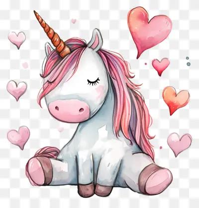 A Forma Di Cuore Unicorno Bianco Tranquillo Con Criniera A Forma Di