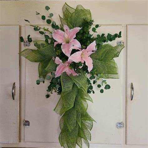 Easter Lily Cross Wreathwall Decor Etsy Wreath Wall Decor Cross