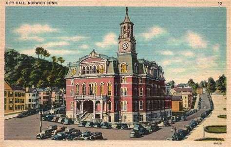 Vintage Postcard 1930s City Hall Building Norwich Connecticut By