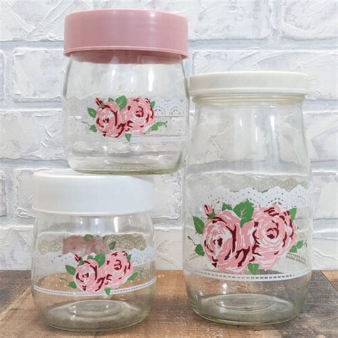 3 Shabby Chic Pink Vintage Glass Jars Canisters Decoupage Etsy