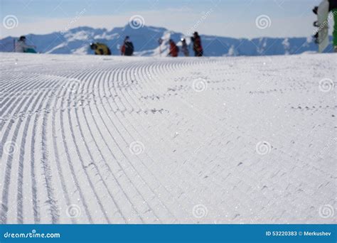 Fresh Snow Groomer Tracks on a Ski Piste Stock Image - Image of outdoor ...